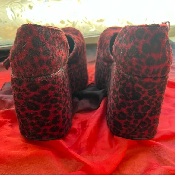 Vintage 90s Platforms-Red Leopard Velvet Morbid Threads Mary Janes 8.5 (*read) - Picture 14 of 16